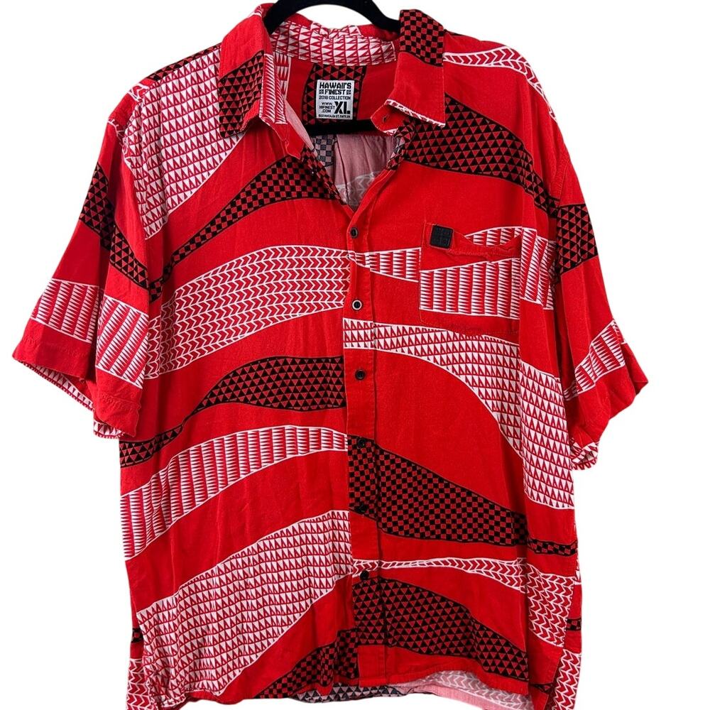 Hawaii's Finest Red Aloha Shirt Geometric Print XL 2018 Collection‎